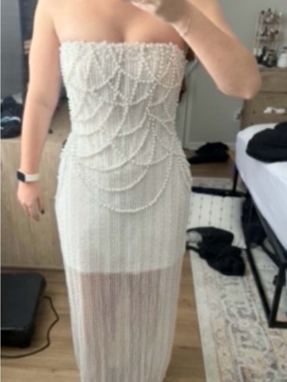 Beaded Strapless Wedding Dress in Silver-White - Picture 3 of 5